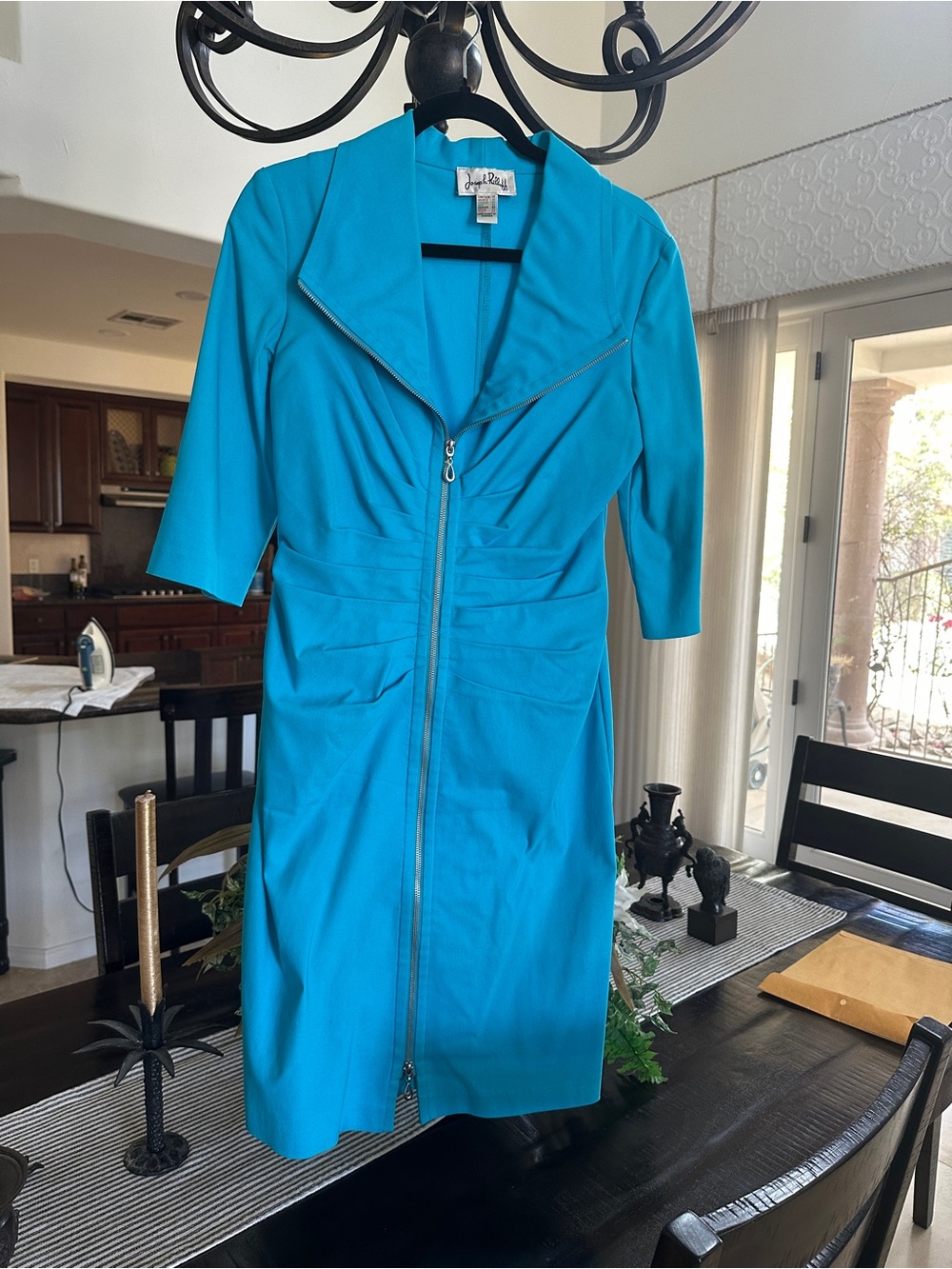 Joseph Ribkoff Teal Zip-Front Midi Dress